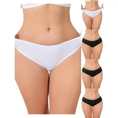 5 Packs Women's Low Rise Ribbed Underwear Panties Breathable Soft Stretch Briefs
