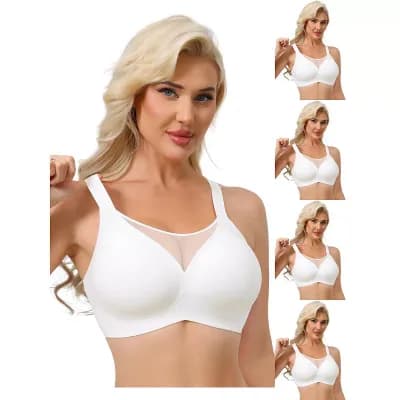 5 Packs Women's Mesh V-Neck Wirefree Seamless Soft Bras Full Coverage Minimizers