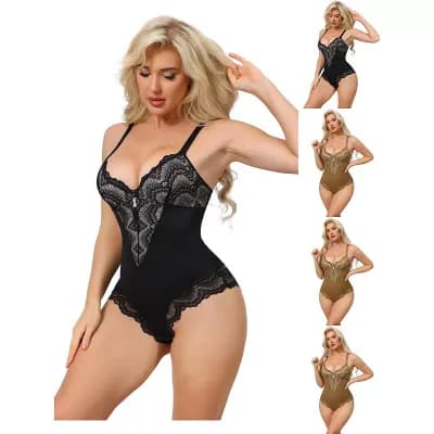 5 Packs Women's Lace Shapewear Bodysuit VNeck Push Up Camisole Shapewear Tummy Control Thong Leotard
