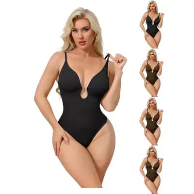 5 Packs Women's Deep V Shapewear Tummy Control Leotard Sleeveless Adjustable Straps Thong Bodysuits