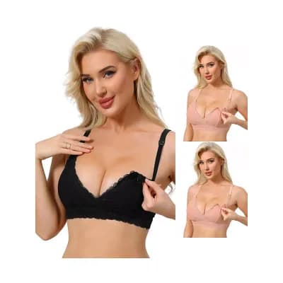 3 Packs Nursing Bras for Women Lace Breastfeeding Wireless Soft Cup Pregnancy Crossover Plunge Bra