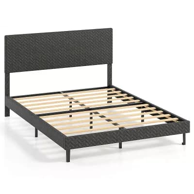 Costway Bed Frame with Height Adjustable Chevron Headboard, No Box Spring Needed