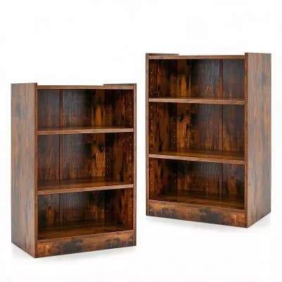 Costway 2 pc 3 tier Bookcase Open Multipurpose Display Rack Cabinet with Adjustable Shelves