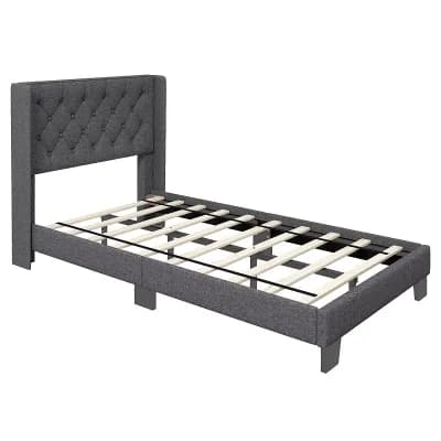Costway Upholstered Platform Bed Tufted Headboard Mattress Foundation