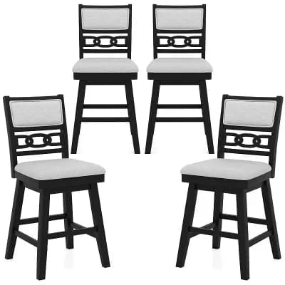 Costway 25" Swivel Counter Height Chairs Set with Upholstered Hollow Backrest
