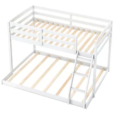 Costway Twin Over Full Bunk Bed with Integrated Ladder & Safety Guardrails Solid Wood
