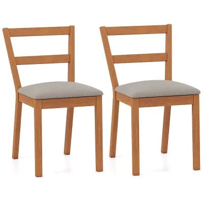 Costway Wooden Dining Chair Set Upholstered Seat & Breathable Slat Backrest