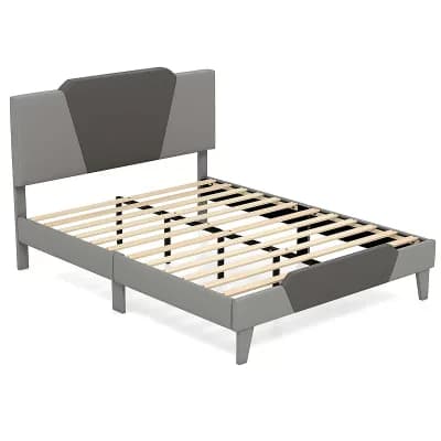 Costway Upholstered Platform Bed Frame Velvet Headboard Mattress Foundation