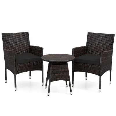Costway 3 pc Patio Furniture Set, Hand-Woven PE Wicker Conversation Set with Armchairs
