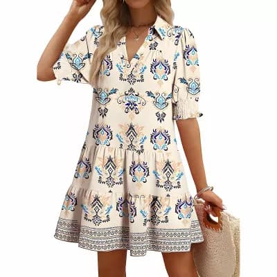 Collared V Neck Midi Dress