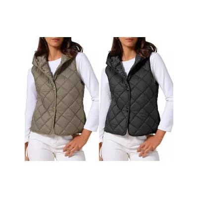 2 Packs Women's Lightweight Vest Hooded Sleeveless Button Down Casual Puffer Vest