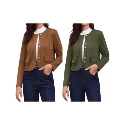 2 Packs Crew Neck Coat for Women Long Sleeves Button Down Vintage Jackets