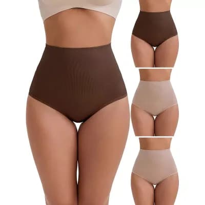 4 Packs Women's High-Waisted Tummy Control Hip Lifting Underwear Seamless Solid Body Control Panties