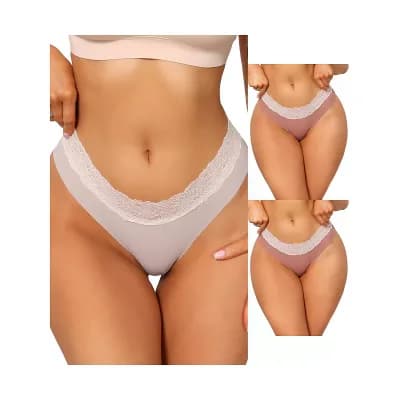 3 Packs Women's Low-Rise Ice Silk Panties Lace Trim Lingerie No Trace Underwear Breathable Intimates