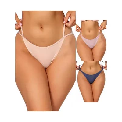3 Packs Women's Low Waisted String Underwear High Cut Ice Slik Briefs Thongs