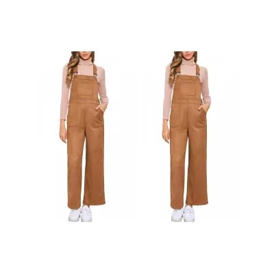 2 Packs Faux Suede Overalls for Women's Wide Leg High Waist Adjustable Straps Casual Jumpsuit