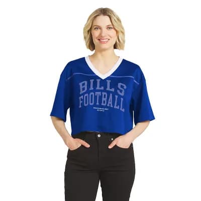 Women's WEAR by Erin Andrews Royal Buffalo Bills Cropped Jersey T-Shirt