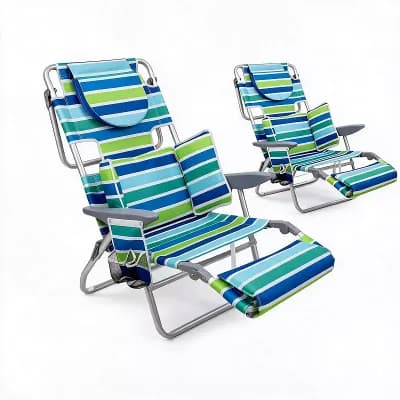 2 Pack 5 Position Lay Flat Folding Beach Chair with Backpack Straps