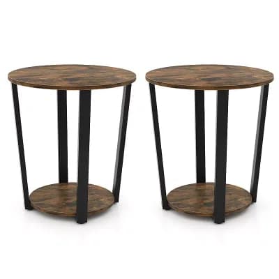 Costway End Table Sofa Side Table Nightstand with Storage Shelf & Metal Frame