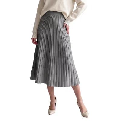 Womens Pleated Ribbed Knit A Line Sweater Fall Winter Maxi Skirt