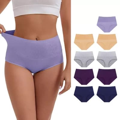 10 Packs Women's High-Waisted Cotton Tummy Control Hip Lifting Underwear Briefs