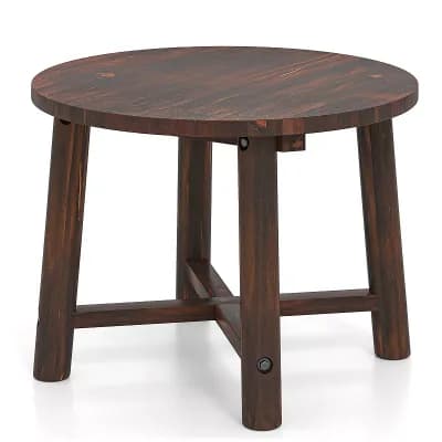 Costway Outdoor Side Table with Solid Wood Structure Small Round Coffee Table