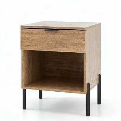 Costway Mid Century Modern Nightstand with Charging Station, Drawer & Open Compartment