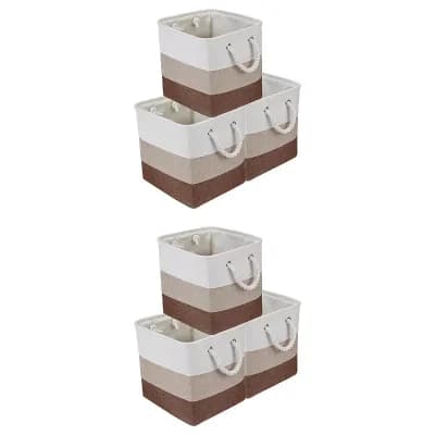 Set of 6 Cotton Self-supporting Storage Bin with Handles, Collapsible Storage Basket