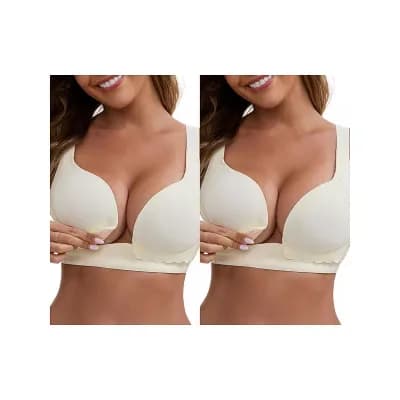 2 Packs Women's Front Close Wireless Push Up Nursing Bras Adjustable Spaghetti Straps Back Hooks Bra