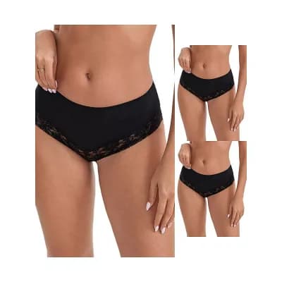 3 Packs Women's Lace Trim Leopard Print Ultra-Thin Mid Rise Hipsters Elastic Lightweight Briefs