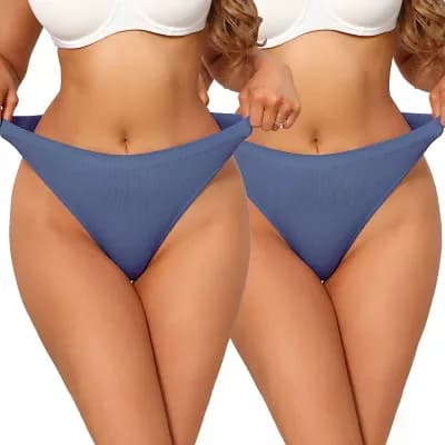 2 Packs Women's Mid Waisted Ribbed Bikini Briefs No Show High Cut Underwear Panties