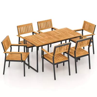 Costway 7 pc Outdoor Dining Set for 6 with Metal Frame Umbrella Hole for Garden Porch