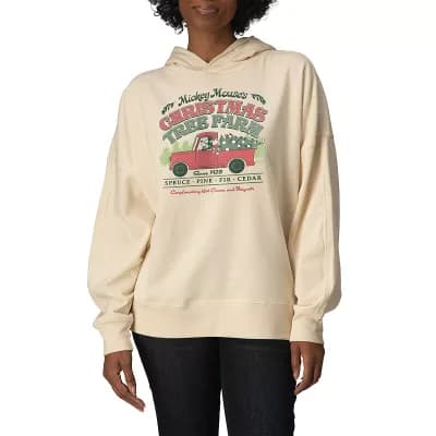 Women's Disney's Mickey Mouse Christmas Tree Farm Oversized Fleece Hoodie Sweatshirt