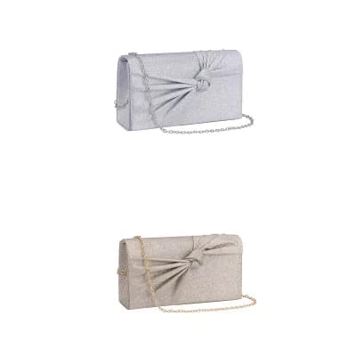 2 Packs Bow Clutch Purses for Women Pleated Evening Bags Formal Handbags with Chain
