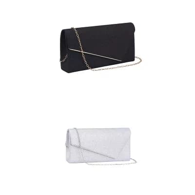 2 Packs Clutch Purses for Women Cocktail Prom Shiny Sequin Envelope Bag with Chain