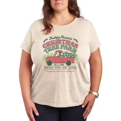 Plus Size Disney's Mickey Mouse Christmas Tree Farm Graphic Tee
