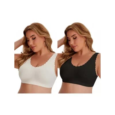 2 Packs Bras for Women Waved Edge Wireless Push Up Tshirt Full Coverage Bralettes