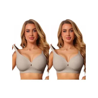 2 Packs Women's Deep V Wide Straps Push Up Soft Support Bra Seamless Wireless Breathable Lingerie