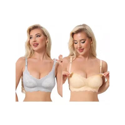 2 Packs Women's Lace Nursing Bra Front Open Wireless FixedPadded FullCoverage Breastfeeding Lingerie