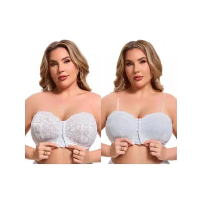 2 Packs Women's Lace Tube Front Closure Push Up Padded Underwire Bandeau Convertible Strapless Bras