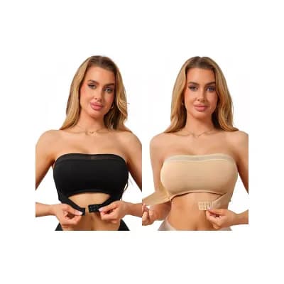 2 Packs Women's Mesh Front Closure Strapless Bra Push Up Low Back Seamless Tube Bandeau