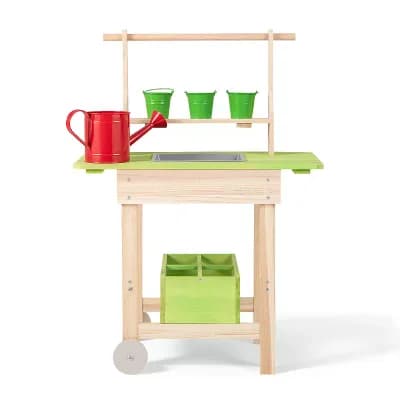 Costway Kids Mud Kitchen with Removable Pots Watering Can Planting Trough Shelf Storage Box