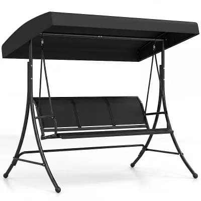 Costway 3-Seat Patio Swing Chair, Outdoor Swing with Adjustable Canopy, Heavy-Duty Stand