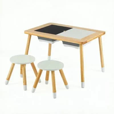 Costway Sensory Table with 2 Stools, Detachable Double-Sided Tabletops & 2 Storage Bins