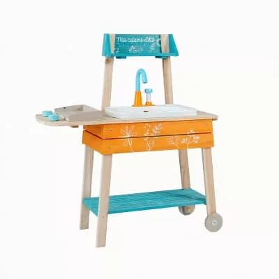 Costway Outdoor Kids Play Kitchen Set, Wooden Toy Kitchen Playset with Removable Sink