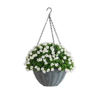 nearly natural 22-inch UV Resistant Artificial Mini Rose & Aptenia Hanging Basket