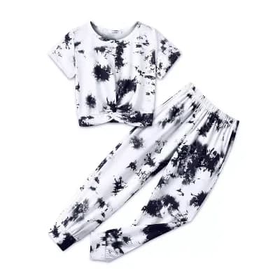 Arshiner Girls 21 pc Twist Front Short Sleeve Crop Top Jogger Tracksuit Outfit Set