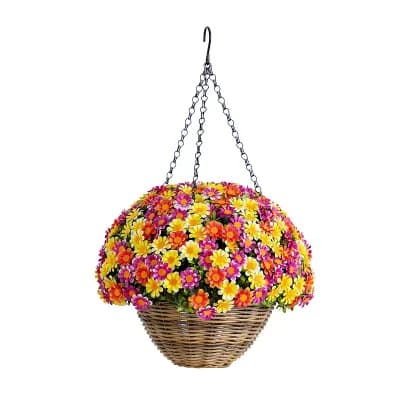 nearly natural 22-Inch UV Resistant Artificial Mixed Daisy Hanging Basket