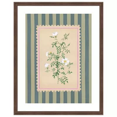 Vintage Striped Flowers III by Mary Urban Wood Framed Wall Art Print