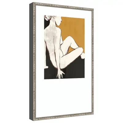 Seated Figure in Ochre by Hannah Dawson Wood Framed Wall Art Print